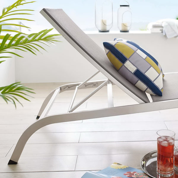 Modway Furniture Savannah Mesh Chaise Outdoor Lounge Chair - Durable Aluminum Frame for Stylish All-Weather Comfort Gray EEI-3721-GRY