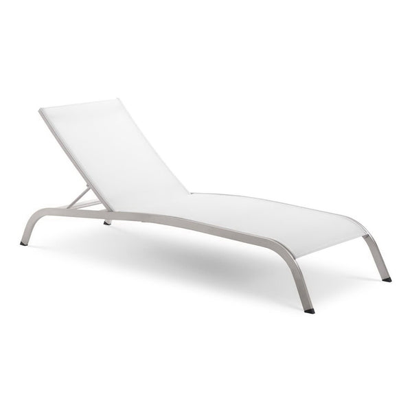 Modway Furniture Savannah Mesh Chaise Outdoor Lounge Chair - Durable Aluminum Frame for Stylish All-Weather Comfort White EEI-3721-WHI