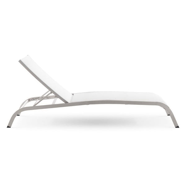Modway Furniture Savannah Mesh Chaise Outdoor Lounge Chair - Durable Aluminum Frame for Stylish All-Weather Comfort White EEI-3721-WHI