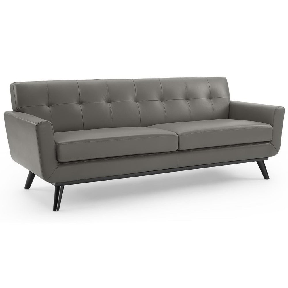 Modway Furniture Engage Top-Grain Leather Lounge Sofa - Mid-Century Modern Design for Stylish Living Spaces Gray EEI-3733-GRY