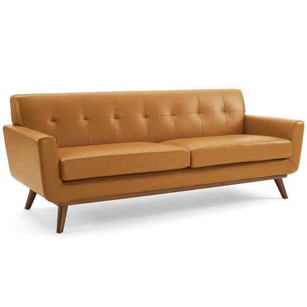 Modway Furniture Engage Top-Grain Leather Lounge Sofa - Mid-Century Modern Design for Stylish Living Spaces Tan EEI-3733-TAN