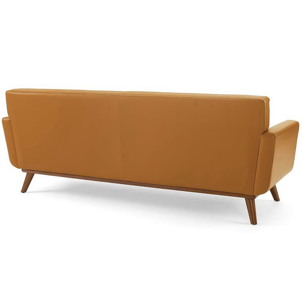 Modway Furniture Engage Top-Grain Leather Lounge Sofa - Mid-Century Modern Design for Stylish Living Spaces Tan EEI-3733-TAN