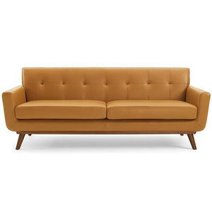 Modway Furniture Engage Top-Grain Leather Lounge Sofa - Mid-Century Modern Design for Stylish Living Spaces Tan EEI-3733-TAN
