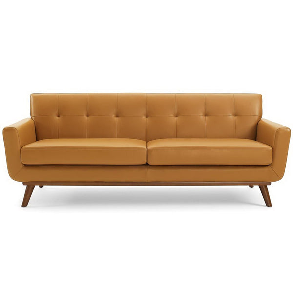 Modway Furniture Engage Top-Grain Leather Lounge Sofa - Mid-Century Modern Design for Stylish Living Spaces Tan EEI-3733-TAN
