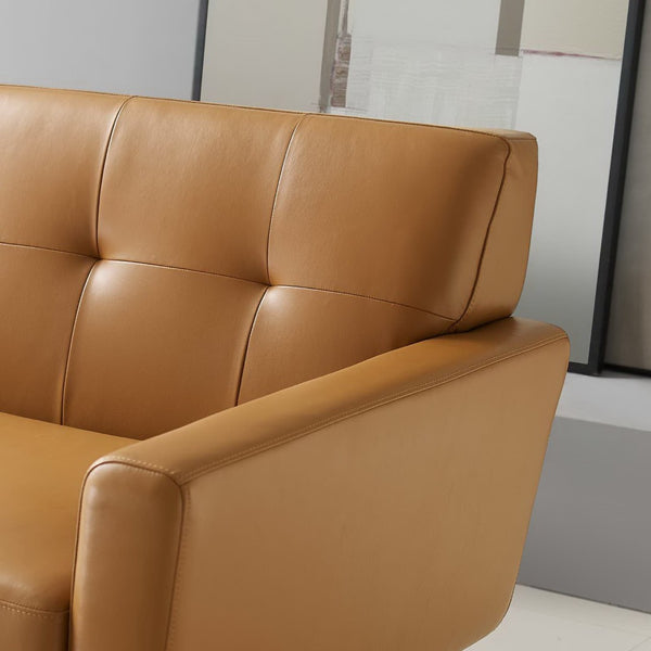 Modway Furniture Engage Top-Grain Leather Lounge Sofa - Mid-Century Modern Design for Stylish Living Spaces Tan EEI-3733-TAN