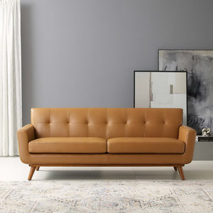 Modway Furniture Engage Top-Grain Leather Lounge Sofa - Mid-Century Modern Design for Stylish Living Spaces Tan EEI-3733-TAN
