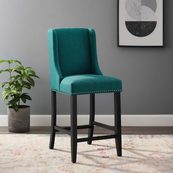Modway Furniture Baron Upholstered Fabric Counter Stool - Elegant Comfort with Nailhead Trim for Stylish Dining Spaces Teal EEI-3735-TEA