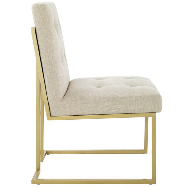 Modway Furniture Privy Gold Stainless Steel Upholstered Art Deco Dining Accent Chair - Plush Comfort & Glam Style EEI-3743-GLD-BEI