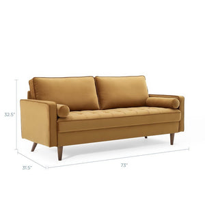 Modway Furniture Valour Performance Velvet Sofa - Elegant Mid-Century Design with Stain-Resistant Upholstery & Comfort Cognac EEI-3764-COG