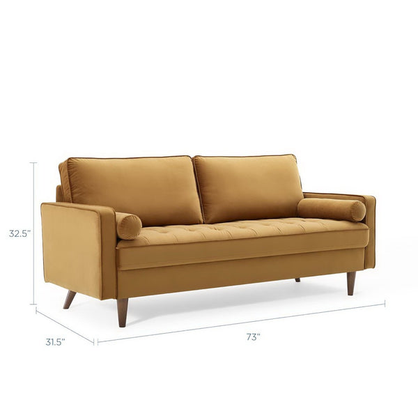 Modway Furniture Valour Performance Velvet Sofa - Elegant Mid-Century Design with Stain-Resistant Upholstery & Comfort Cognac EEI-3764-COG
