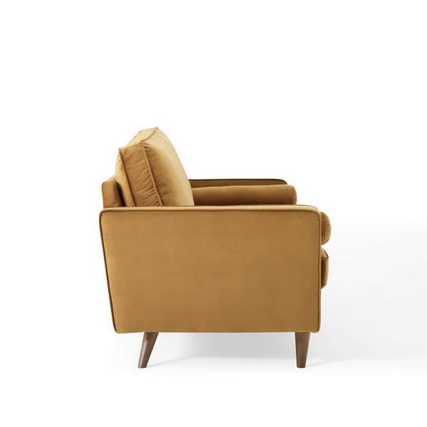 Modway Furniture Valour Performance Velvet Sofa - Elegant Mid-Century Design with Stain-Resistant Upholstery & Comfort Cognac EEI-3764-COG
