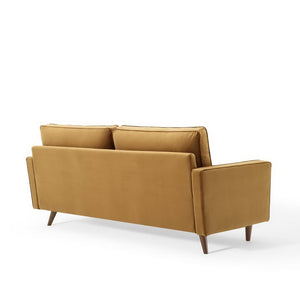 Modway Furniture Valour Performance Velvet Sofa - Elegant Mid-Century Design with Stain-Resistant Upholstery & Comfort Cognac EEI-3764-COG