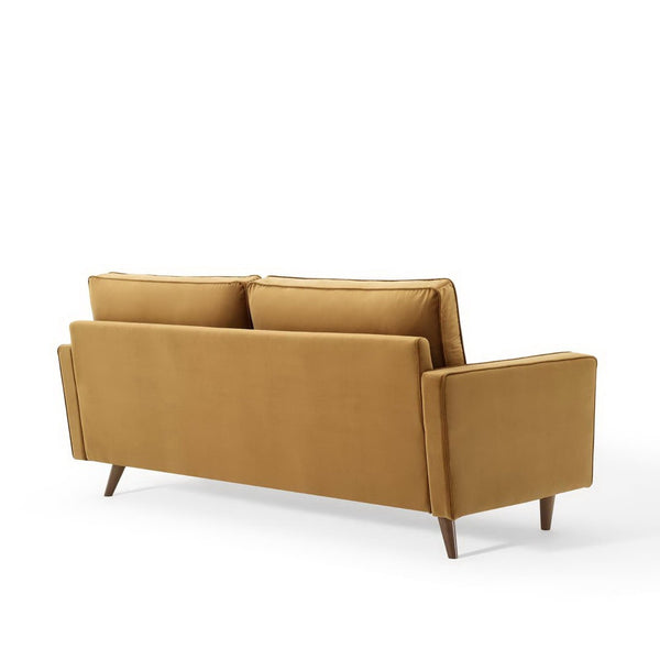Modway Furniture Valour Performance Velvet Sofa - Elegant Mid-Century Design with Stain-Resistant Upholstery & Comfort Cognac EEI-3764-COG