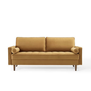 Modway Furniture Valour Performance Velvet Sofa - Elegant Mid-Century Design with Stain-Resistant Upholstery & Comfort Cognac EEI-3764-COG