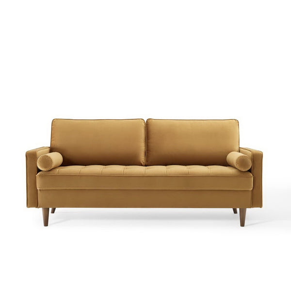 Modway Furniture Valour Performance Velvet Sofa - Elegant Mid-Century Design with Stain-Resistant Upholstery & Comfort Cognac EEI-3764-COG