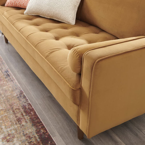Modway Furniture Valour Performance Velvet Sofa - Elegant Mid-Century Design with Stain-Resistant Upholstery & Comfort Cognac EEI-3764-COG
