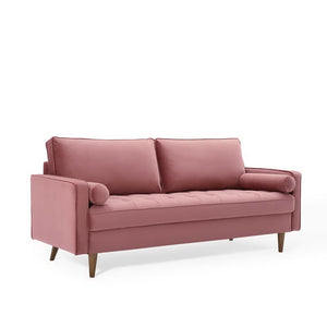 Modway Furniture Valour Performance Velvet Sofa - Elegant Mid-Century Design with Stain-Resistant Upholstery & Comfort Dusty Rose EEI-3764-DUS
