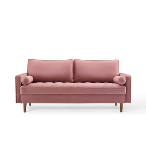 Modway Furniture Valour Performance Velvet Sofa - Elegant Mid-Century Design with Stain-Resistant Upholstery & Comfort Dusty Rose EEI-3764-DUS