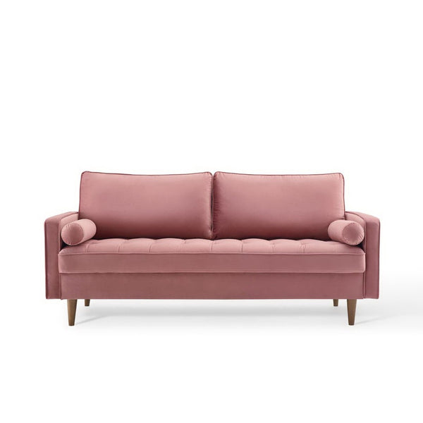 Modway Furniture Valour Performance Velvet Sofa - Elegant Mid-Century Design with Stain-Resistant Upholstery & Comfort Dusty Rose EEI-3764-DUS