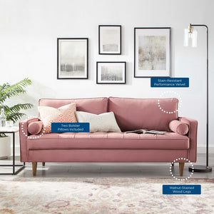 Modway Furniture Valour Performance Velvet Sofa - Elegant Mid-Century Design with Stain-Resistant Upholstery & Comfort Dusty Rose EEI-3764-DUS