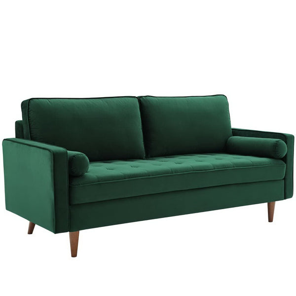 Modway Furniture Valour Performance Velvet Sofa - Elegant Mid-Century Design with Stain-Resistant Upholstery & Comfort Green EEI-3764-GRN