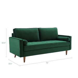 Modway Furniture Valour Performance Velvet Sofa - Elegant Mid-Century Design with Stain-Resistant Upholstery & Comfort Green EEI-3764-GRN