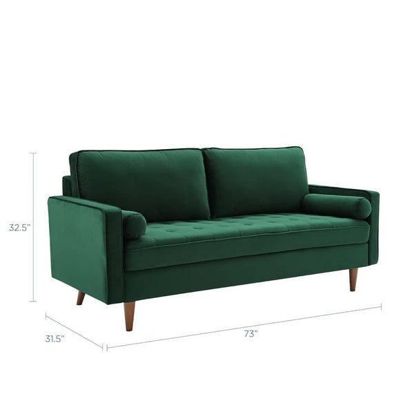 Modway Furniture Valour Performance Velvet Sofa - Elegant Mid-Century Design with Stain-Resistant Upholstery & Comfort Green EEI-3764-GRN