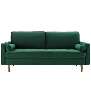 Modway Furniture Valour Performance Velvet Sofa - Elegant Mid-Century Design with Stain-Resistant Upholstery & Comfort Green EEI-3764-GRN