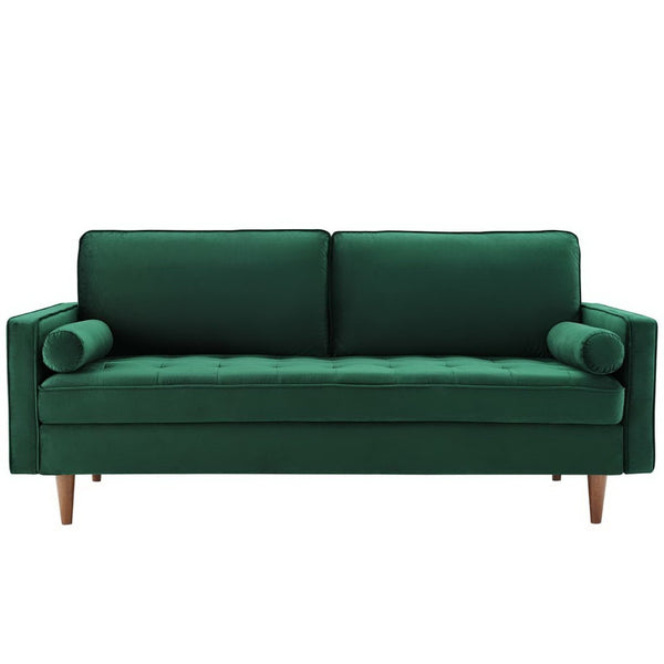 Modway Furniture Valour Performance Velvet Sofa - Elegant Mid-Century Design with Stain-Resistant Upholstery & Comfort Green EEI-3764-GRN