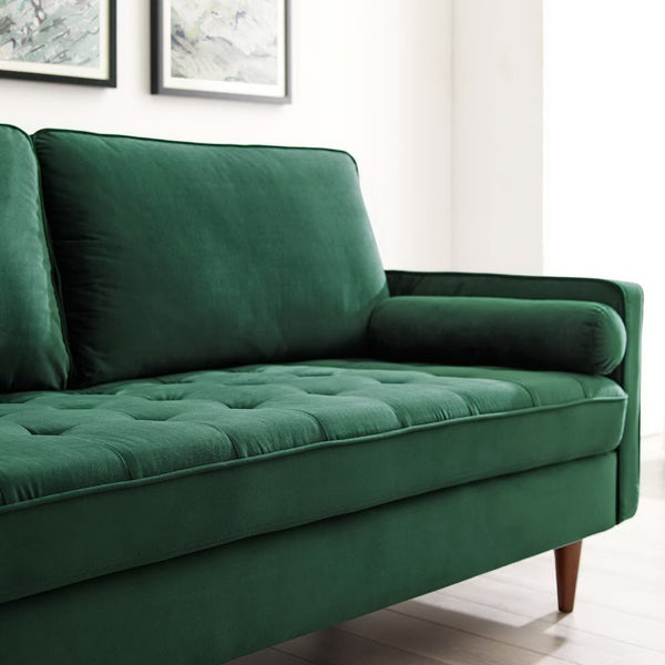 Modway Furniture Valour Performance Velvet Sofa - Elegant Mid-Century Design with Stain-Resistant Upholstery & Comfort Green EEI-3764-GRN