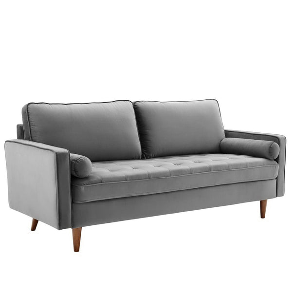 Modway Furniture Valour Performance Velvet Sofa - Elegant Mid-Century Design with Stain-Resistant Upholstery & Comfort Gray EEI-3764-GRY