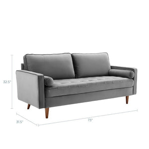 Modway Furniture Valour Performance Velvet Sofa - Elegant Mid-Century Design with Stain-Resistant Upholstery & Comfort Gray EEI-3764-GRY