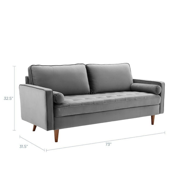 Modway Furniture Valour Performance Velvet Sofa - Elegant Mid-Century Design with Stain-Resistant Upholstery & Comfort Gray EEI-3764-GRY