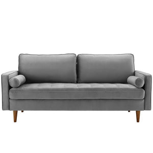 Modway Furniture Valour Performance Velvet Sofa - Elegant Mid-Century Design with Stain-Resistant Upholstery & Comfort Gray EEI-3764-GRY