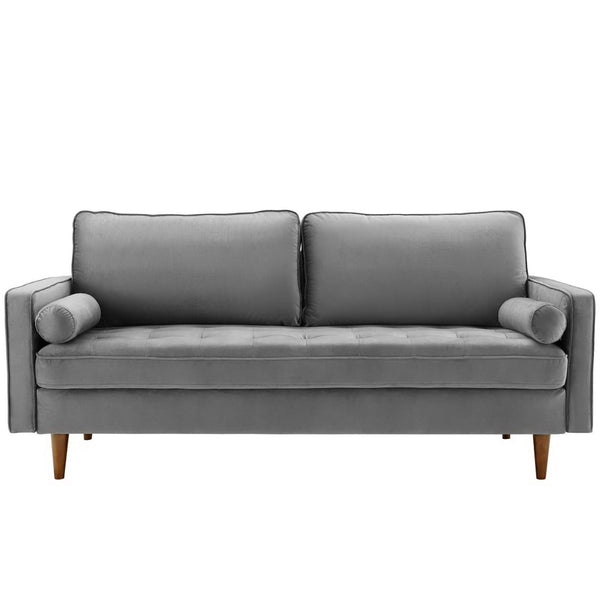 Modway Furniture Valour Performance Velvet Sofa - Elegant Mid-Century Design with Stain-Resistant Upholstery & Comfort Gray EEI-3764-GRY