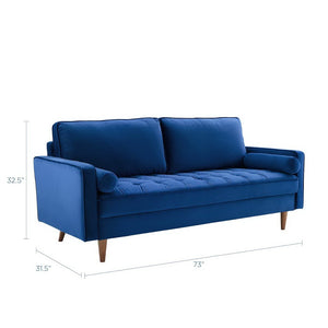 Modway Furniture Valour Performance Velvet Sofa - Elegant Mid-Century Design with Stain-Resistant Upholstery & Comfort Navy EEI-3764-NAV