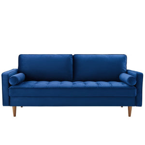 Modway Furniture Valour Performance Velvet Sofa - Elegant Mid-Century Design with Stain-Resistant Upholstery & Comfort Navy EEI-3764-NAV