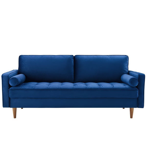Modway Furniture Valour Performance Velvet Sofa - Elegant Mid-Century Design with Stain-Resistant Upholstery & Comfort Navy EEI-3764-NAV
