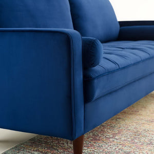 Modway Furniture Valour Performance Velvet Sofa - Elegant Mid-Century Design with Stain-Resistant Upholstery & Comfort Navy EEI-3764-NAV