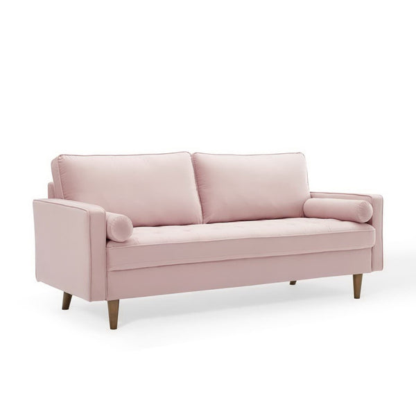 Modway Furniture Valour Performance Velvet Sofa - Elegant Mid-Century Design with Stain-Resistant Upholstery & Comfort Pink EEI-3764-PNK