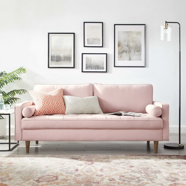Modway Furniture Valour Performance Velvet Sofa - Elegant Mid-Century Design with Stain-Resistant Upholstery & Comfort Pink EEI-3764-PNK