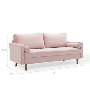 Modway Furniture Valour Performance Velvet Sofa - Elegant Mid-Century Design with Stain-Resistant Upholstery & Comfort Pink EEI-3764-PNK
