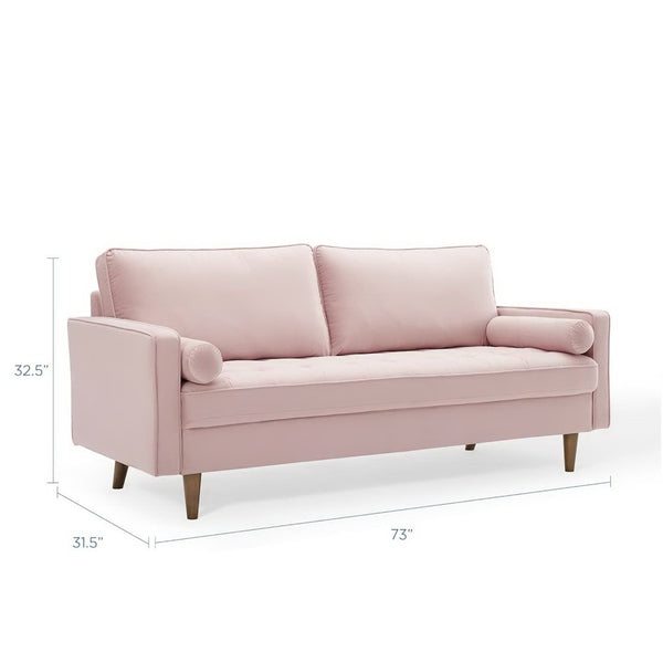 Modway Furniture Valour Performance Velvet Sofa - Elegant Mid-Century Design with Stain-Resistant Upholstery & Comfort Pink EEI-3764-PNK