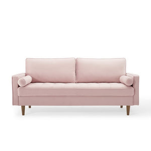 Modway Furniture Valour Performance Velvet Sofa - Elegant Mid-Century Design with Stain-Resistant Upholstery & Comfort Pink EEI-3764-PNK
