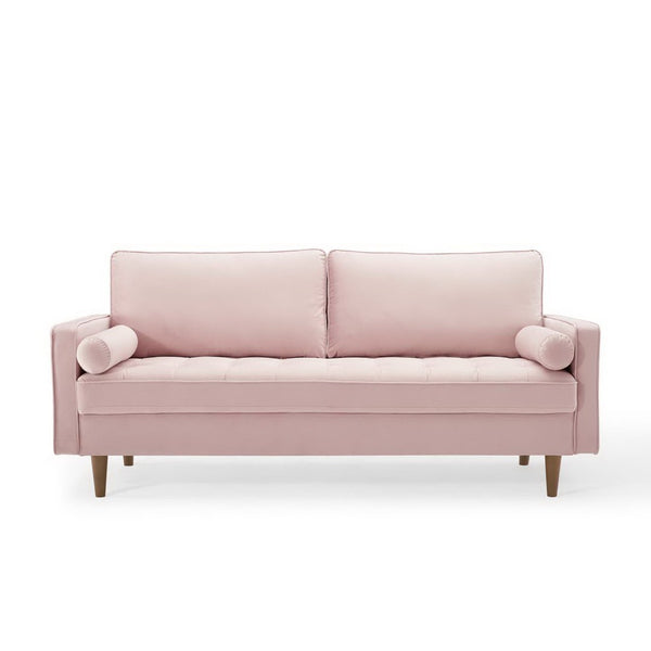 Modway Furniture Valour Performance Velvet Sofa - Elegant Mid-Century Design with Stain-Resistant Upholstery & Comfort Pink EEI-3764-PNK