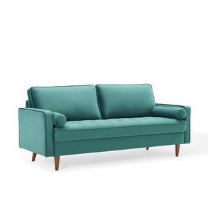 Modway Furniture Valour Performance Velvet Sofa - Elegant Mid-Century Design with Stain-Resistant Upholstery & Comfort Teal EEI-3764-TEA