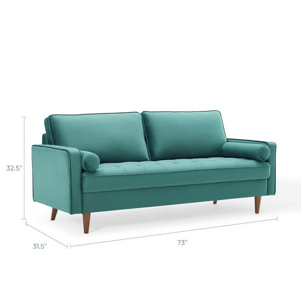 Modway Furniture Valour Performance Velvet Sofa - Elegant Mid-Century Design with Stain-Resistant Upholstery & Comfort Teal EEI-3764-TEA