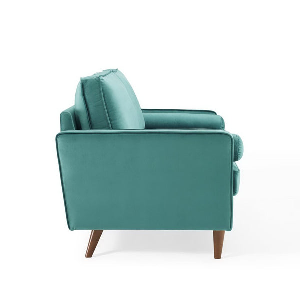 Modway Furniture Valour Performance Velvet Sofa - Elegant Mid-Century Design with Stain-Resistant Upholstery & Comfort Teal EEI-3764-TEA