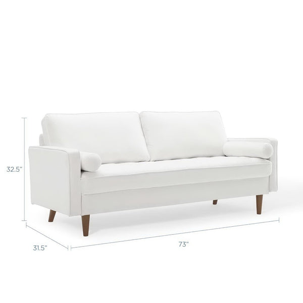 Modway Furniture Valour Performance Velvet Sofa - Elegant Mid-Century Design with Stain-Resistant Upholstery & Comfort White EEI-3764-WHI