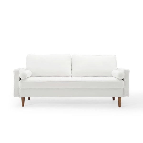 Modway Furniture Valour Performance Velvet Sofa - Elegant Mid-Century Design with Stain-Resistant Upholstery & Comfort White EEI-3764-WHI